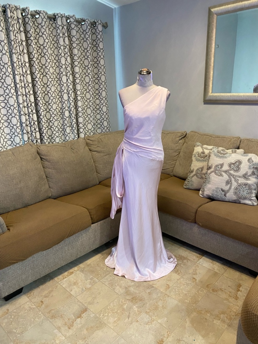 New Women size 8 Asymmetrical Gathered in pink,sleek satin,